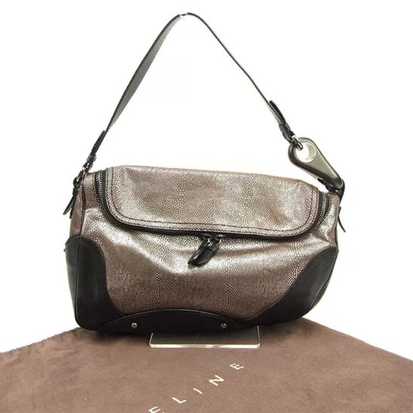 Celine Shoulder bag Macadam Black Silver Woman unisex Authentic Used - Picture 1 of 6